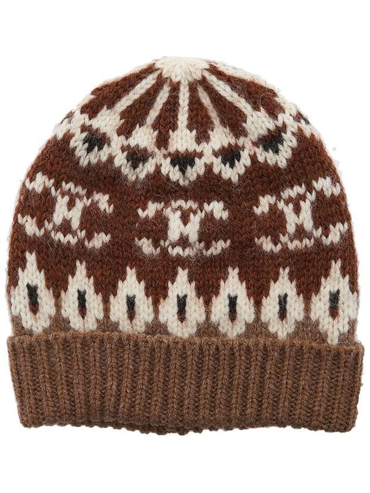 Triomphe Fair Isle Wool Beanie Camel - CELINE - BALAAN 2