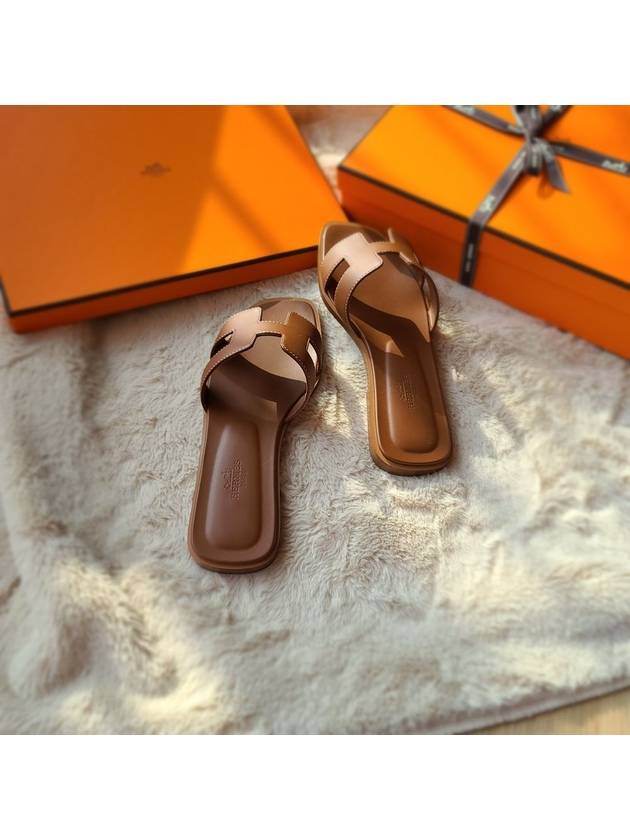 Oran Calfskin Slippers Gold Piqures Ecrues - HERMES - BALAAN 7