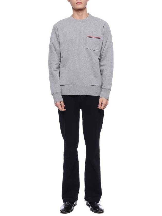 Men's Three-Stripe Tab Pocket Loopback Crew Neck Sweatshirt Light Grey - THOM BROWNE - BALAAN 4