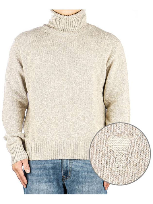 Heart Logo Cashmere Turtleneck Beige - AMI - BALAAN 2