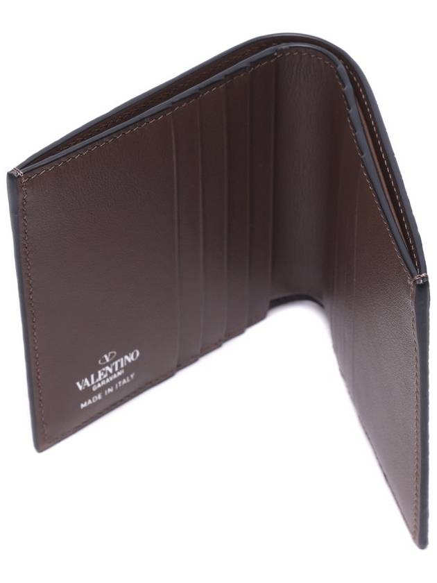 V Logo Crocker Effect Half Wallet Brown - VALENTINO - BALAAN 7