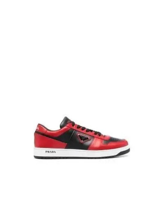 Men's Downtown Triangle Logo Leather Low Top Sneakers Red - PRADA - BALAAN 2