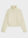 High-neck Aran Alpaca Knit Top Off White - CELINE - BALAAN 2