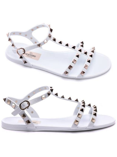 Rockstud Strap Sandals White - VALENTINO - BALAAN 2