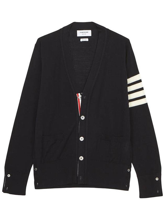 Men's Sustainable Classic Diagonal Wool Cardigan Navy - THOM BROWNE - BALAAN 2