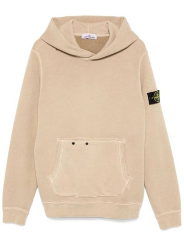 Old Effect Cotton Diagonal Fleece Hoodie Biscuit - STONE ISLAND - BALAAN 1