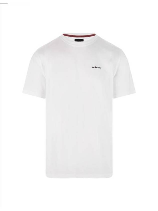 Men's Embroidered Logo Short Sleeve T-Shirt White - KITON - BALAAN 1