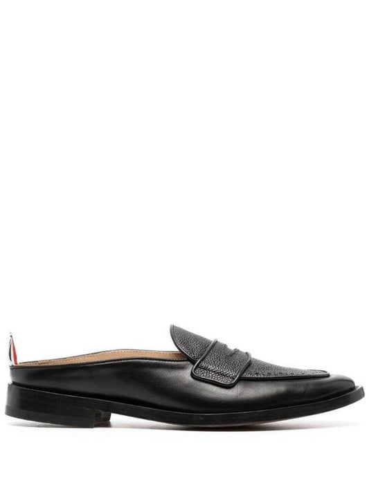 Pebble Grain Leather Varsity Penny Loafer Mule Black - THOM BROWNE - BALAAN 1