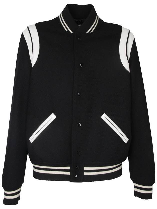 Teddy Bomber Jacket in Wool Black White - SAINT LAURENT - BALAAN 18