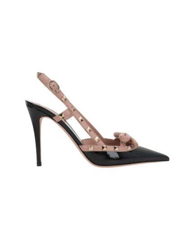 Rockstud Bow Pendant Leather Slingback Heel Black - VALENTINO - BALAAN 2