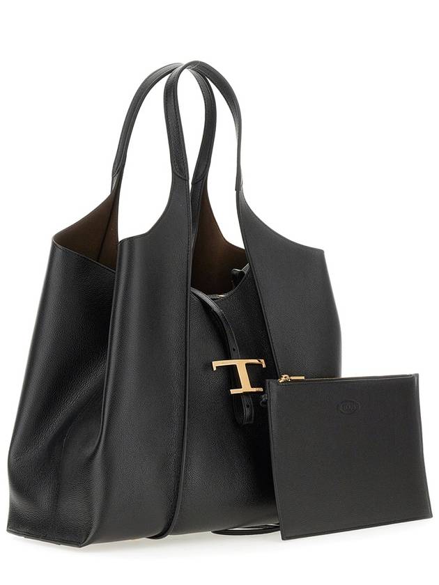 T Timeless Leather Medium Shopping Tote Bag Black - TOD'S - BALAAN 5