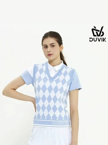 V-neck Modern Argyle Pattern Vest DD2WSV251BL - DUVIK - BALAAN 1