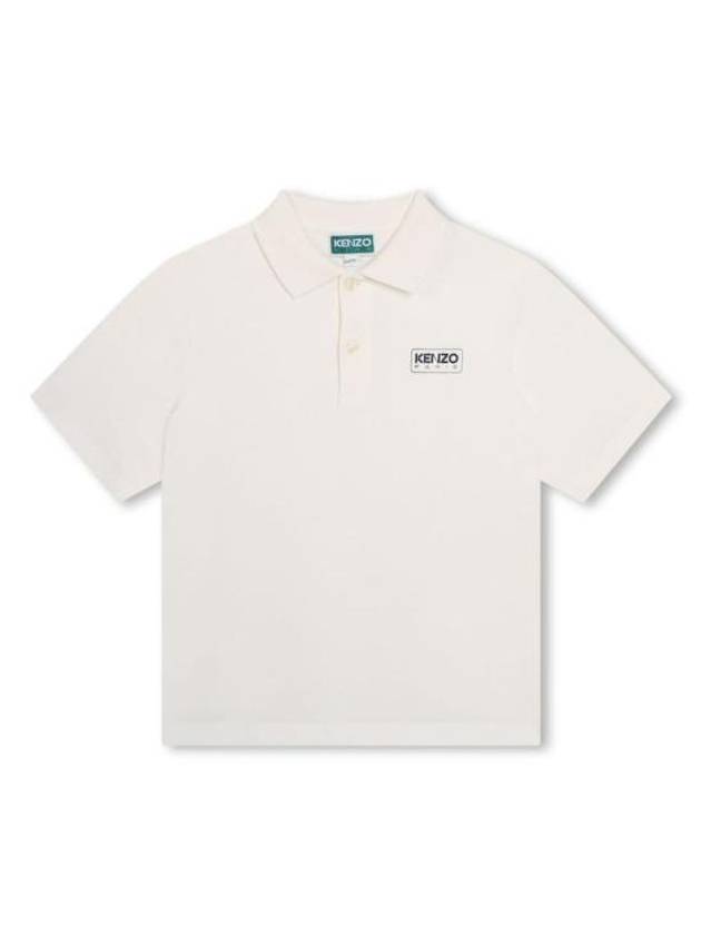 Kids Logo Print Pique Polo Short Sleeve T-Shirt White - KENZO - BALAAN 1