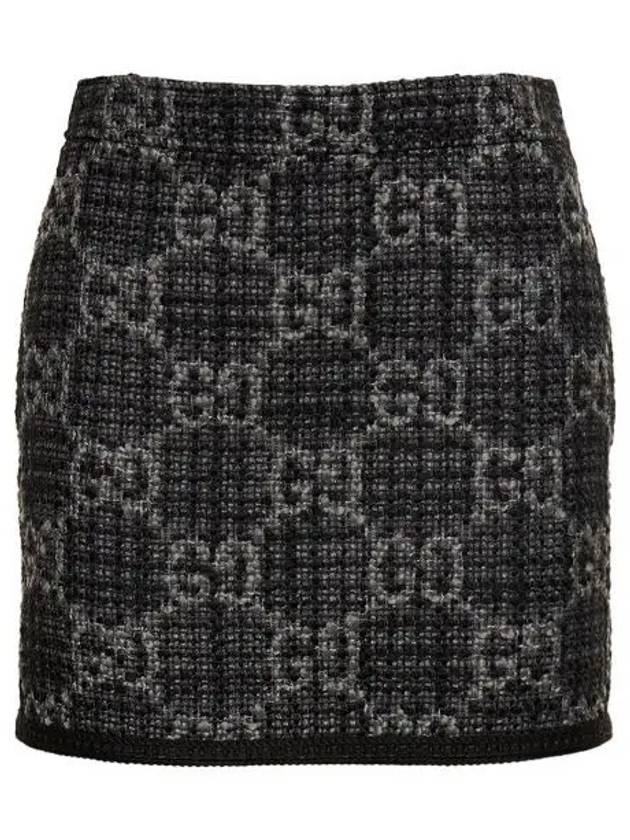 Women's GG Monogram Tweed A-Line Skirt Dark Grey - GUCCI - BALAAN 2