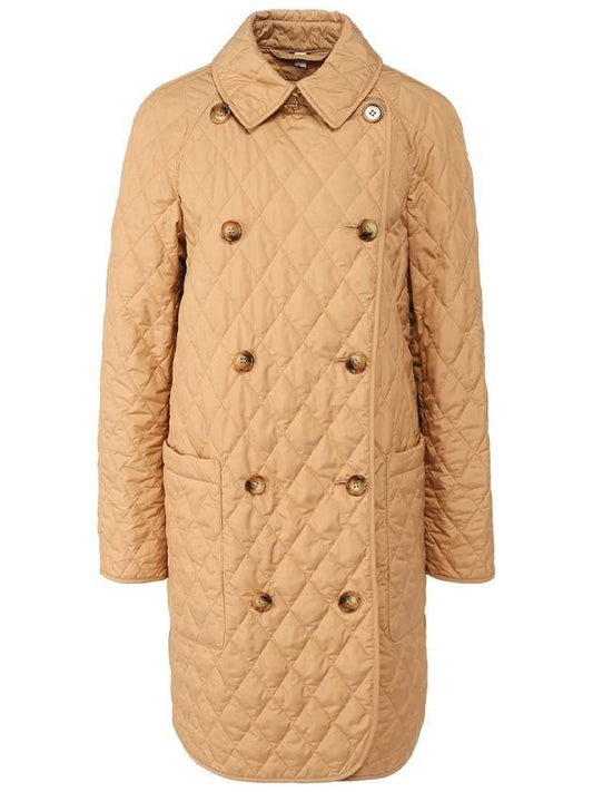 Diamond Quilted Double-Breasted Coat Beige - BURBERRY - BALAAN 1