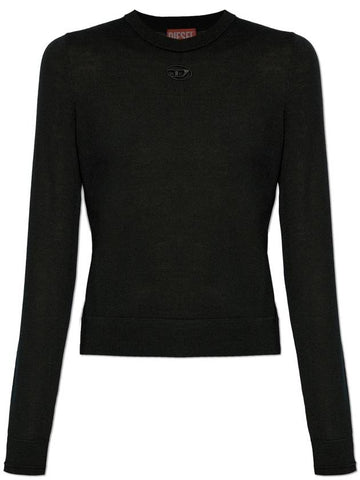 Women's Cut-Out Logo Jumper Wool Knit Top Black - DIESEL - BALAAN 1