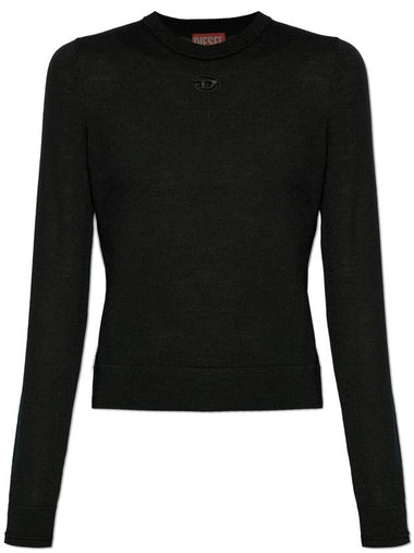 Women's Cut-Out Logo Jumper Wool Knit Top Black - DIESEL - BALAAN 1