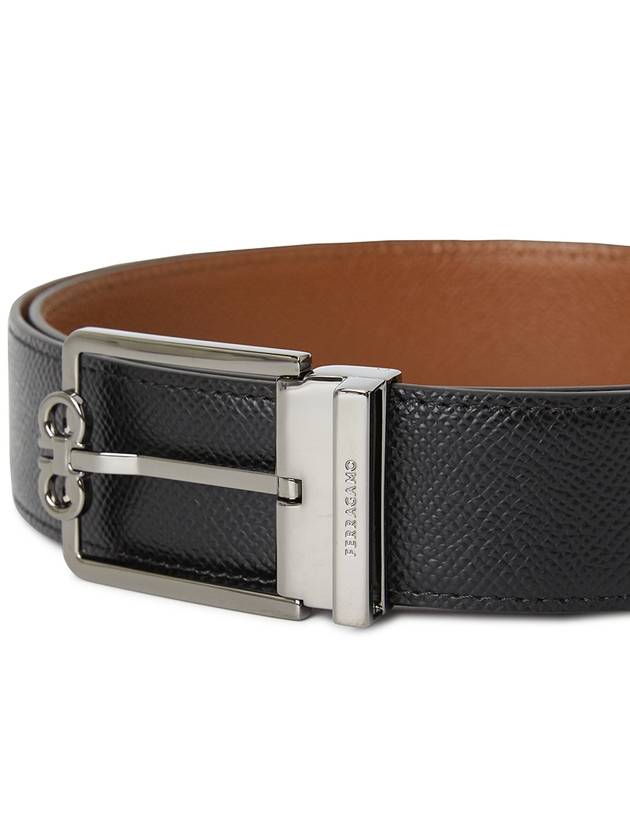 Men's Gancini Square Buckle Leather Belt Black Vicuna - SALVATORE FERRAGAMO - BALAAN 7