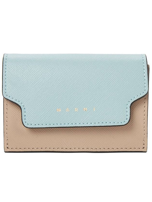 Saffiano Color Block Tri-Fold Half Wallet Blue - MARNI - BALAAN 2