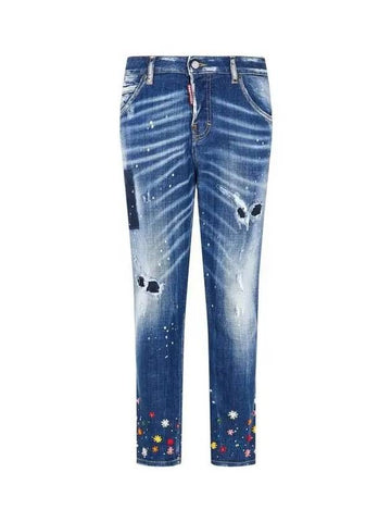 Flower point cool girl cropped jeans washed indigo - DSQUARED2 - BALAAN 1