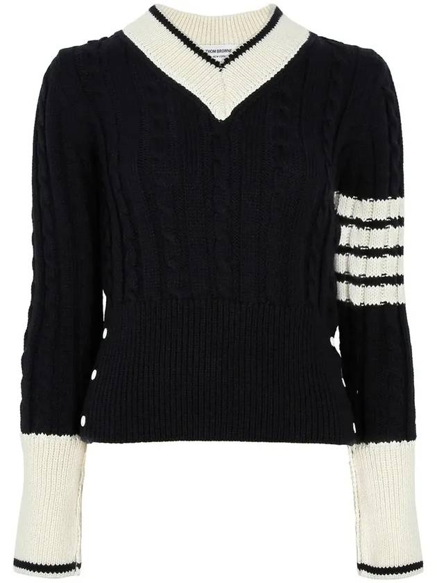 Baby Cable V-Neck Knit Top Navy - THOM BROWNE - BALAAN 2