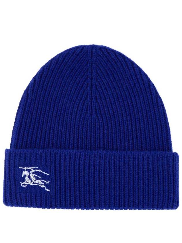 Embroidered Logo Ribbed Cashmere Beanie Blue - BURBERRY - BALAAN 2