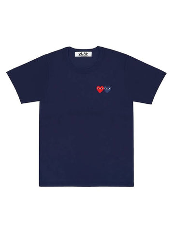 Women's Double Heart Wappen Short Sleeve T-Shirt P1 T225 2 Navy - COMME DES GARCONS PLAY - BALAAN 1