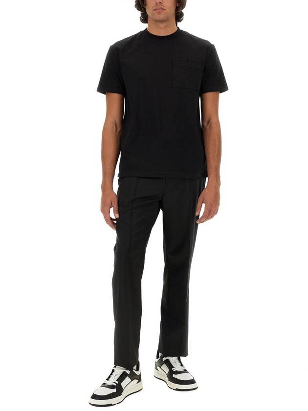 V detail cotton short sleeve t-shirt black - VALENTINO - BALAAN 3