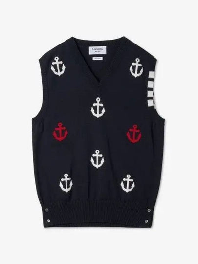 Anchor Pattern Knit Cotton Vest Navy - THOM BROWNE - BALAAN 2