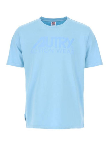 Logo SUNBURNT Crew Neck Short Sleeve T-Shirt Blue - AUTRY - BALAAN 1