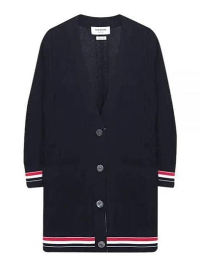 High Twist Cotton Oversized Long Cardigan Navy - THOM BROWNE - BALAAN 2