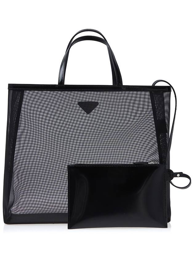 Triangle Logo Mesh Tote Bag Black - PRADA - BALAAN 4