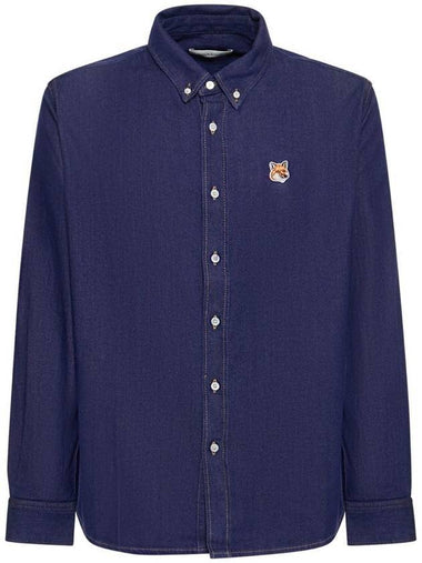 Men's Institutional Fox Head Patch BD Casual Long Sleeve Shirt Indigo - MAISON KITSUNE - BALAAN 1