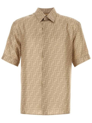 Men's FF Motif Silk Short Sleeve Shirt Beige - FENDI - BALAAN 1