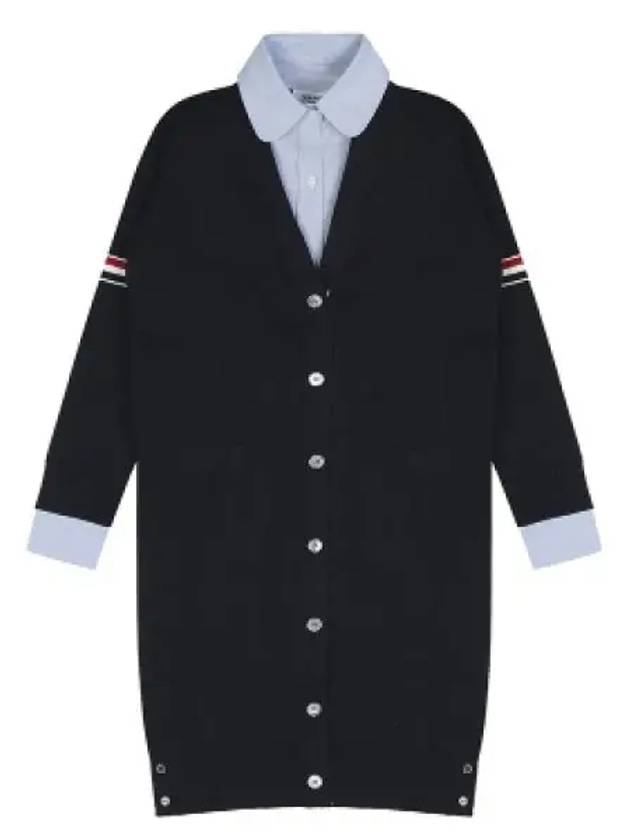 Milano Stitch Combo Shirt Cardigan Navy - THOM BROWNE - BALAAN 2