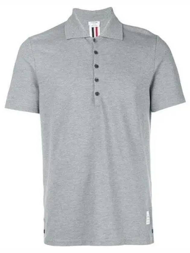 Men's Cotton Pique Center Bag Striped Short Sleeve Polo Shirt Grey - THOM BROWNE - BALAAN 2