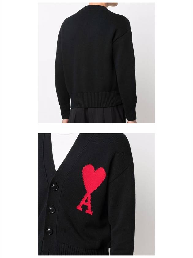 Big Heart Embroidered Logo Cardigan Pale Black - AMI - BALAAN 7