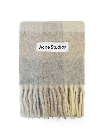 CA0084 VANILLA BEIGE LAVENDER Mohair Check Fringe Wool Alpaca Muffler - ACNE STUDIOS - BALAAN 1