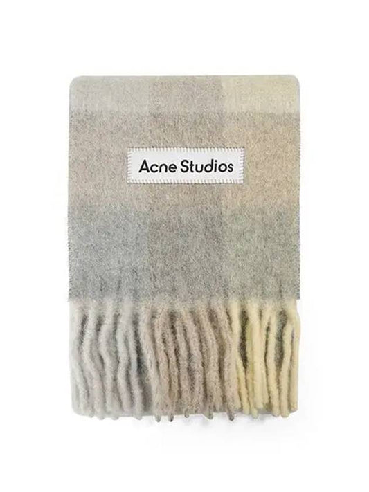 CA0084 VANILLA BEIGE LAVENDER Mohair Check Fringe Wool Alpaca Muffler - ACNE STUDIOS - BALAAN 1