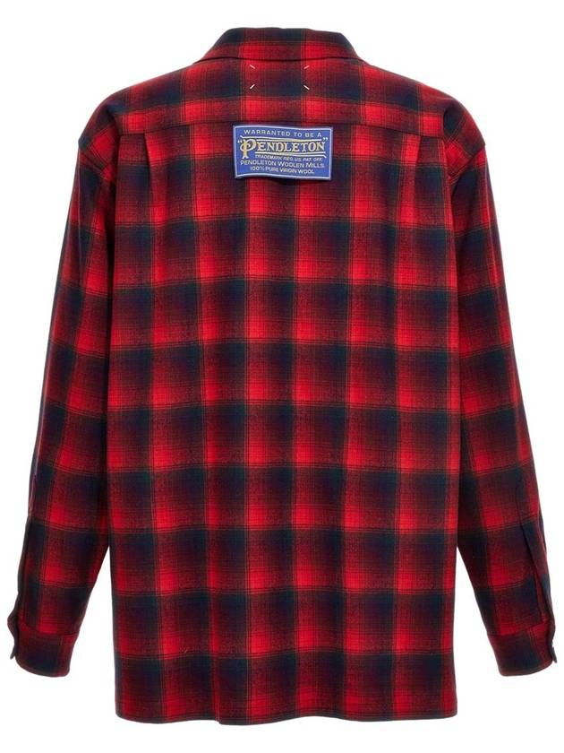 Logo Patch Check Wool Long Sleeve Shirt Black Red - MAISON MARGIELA - BALAAN 3