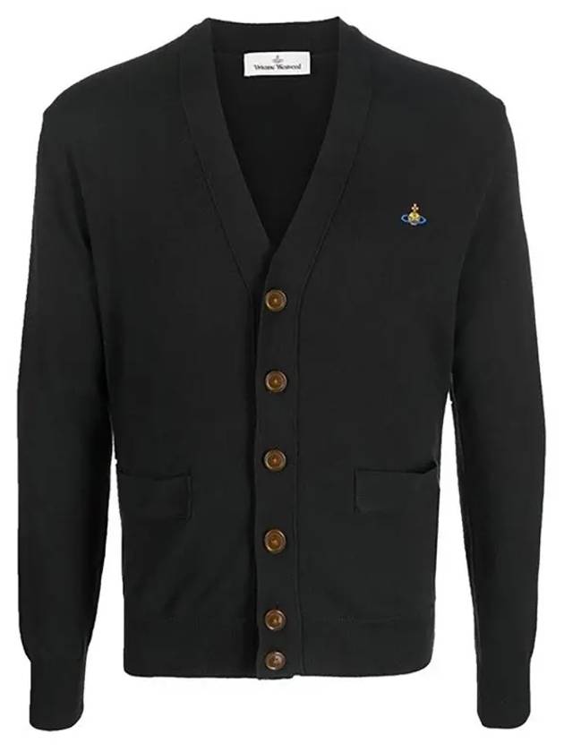 ORB Embroidery Logo V Neck Cardigan Black - VIVIENNE WESTWOOD - BALAAN 2