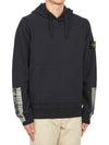 Tape For Print Brushed Cotton Fleece Hoodie Navy - STONE ISLAND - BALAAN 4