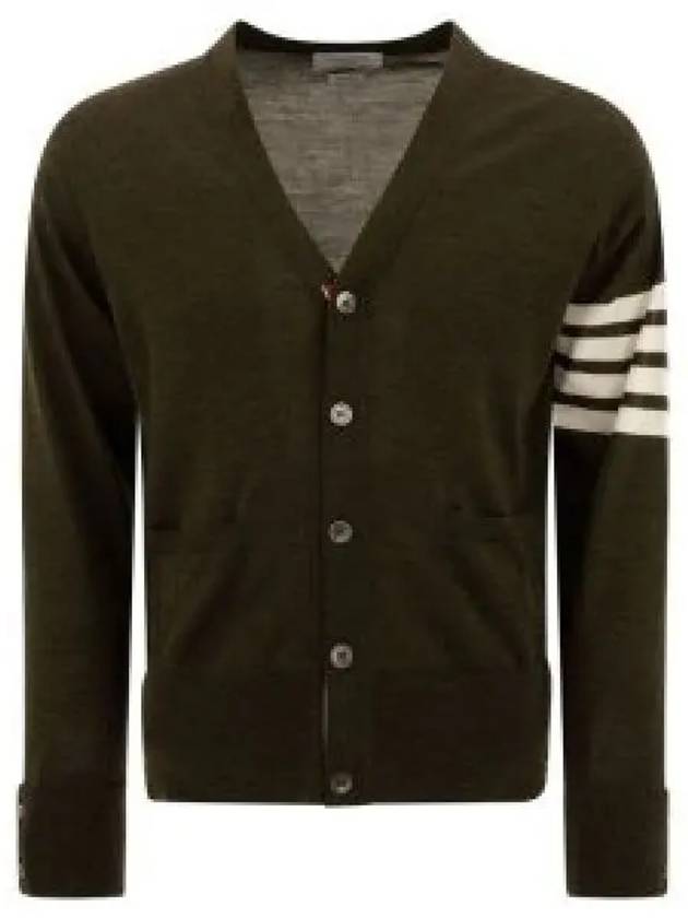 Men's Sustainable Classic Diagonal Wool Cardigan Dark Green - THOM BROWNE - BALAAN 2