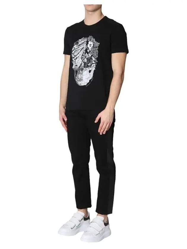 Men's Patchwork Skull Print Short Sleeve T-Shirt Black - ALEXANDER MCQUEEN - BALAAN 7