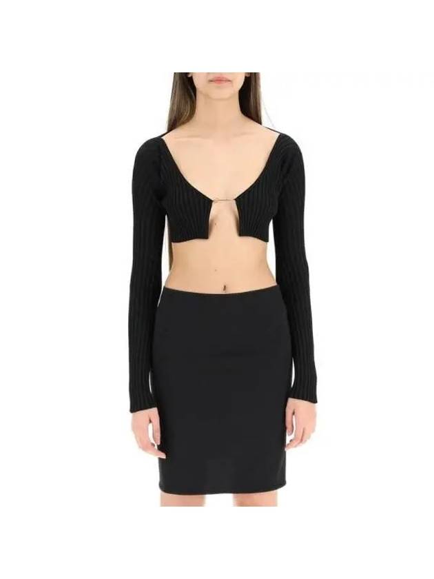 La Maille Pralu Micro Charm Logo Cardigan Black - JACQUEMUS - BALAAN 3