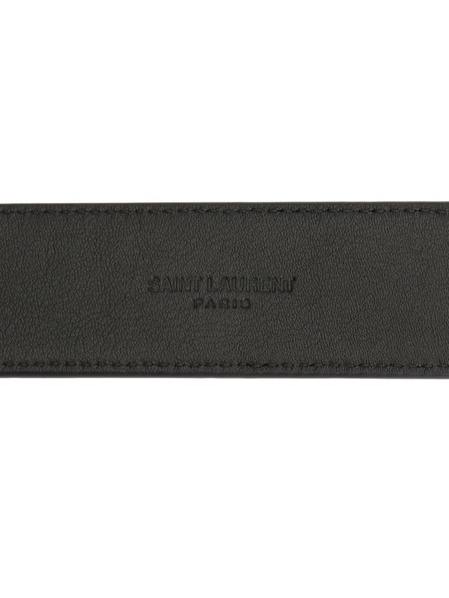 Grained Leather Silver Monogram Belt Black - SAINT LAURENT - BALAAN 7