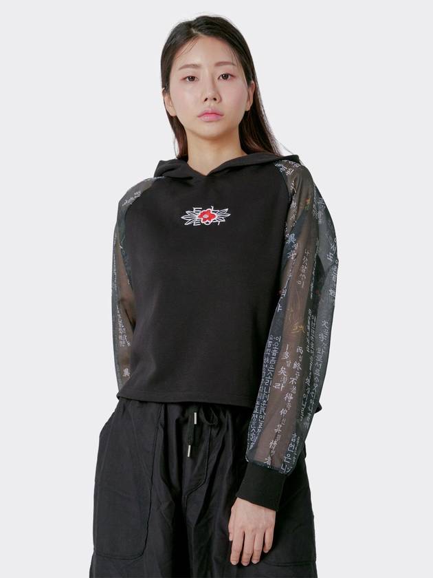 Flower Embroidery Ancient Korean Jeogory Crop Hoodie Top Black - TEENYTIGER - BALAAN 2