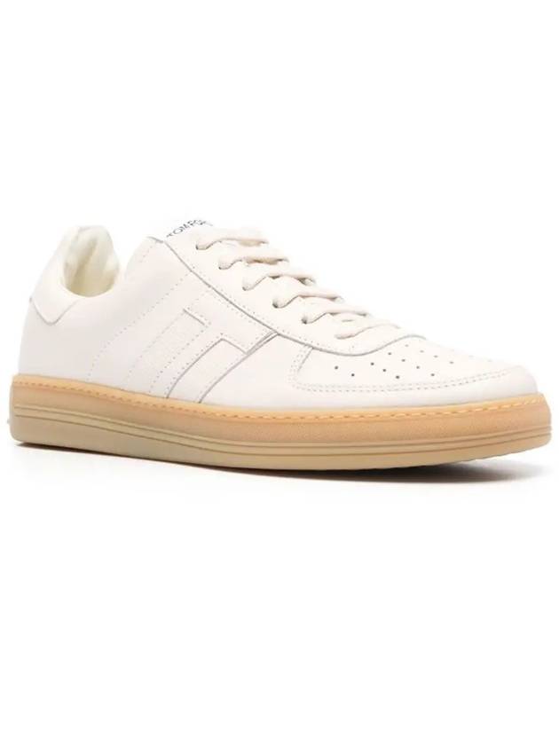 Logo Leather Low-Top Sneakers White - TOM FORD - BALAAN 3