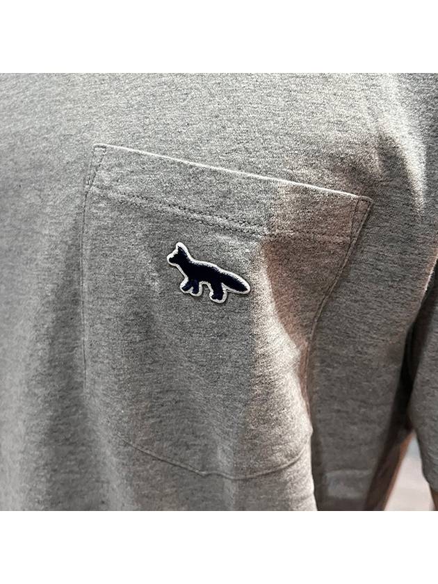 Navy Fox Patch Classic Pocket Short Sleeve T-Shirt Grey Melange - MAISON KITSUNE - BALAAN 7