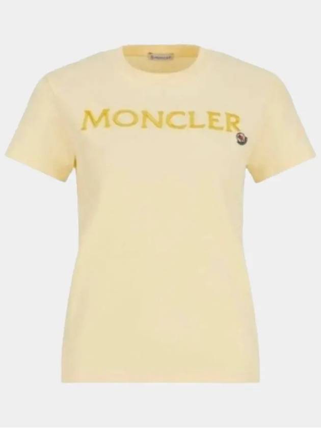 Women Lettering Embroidery Logo Short Sleeve T Shirt Yellow 8C00006 829HP 10W - MONCLER - BALAAN 1